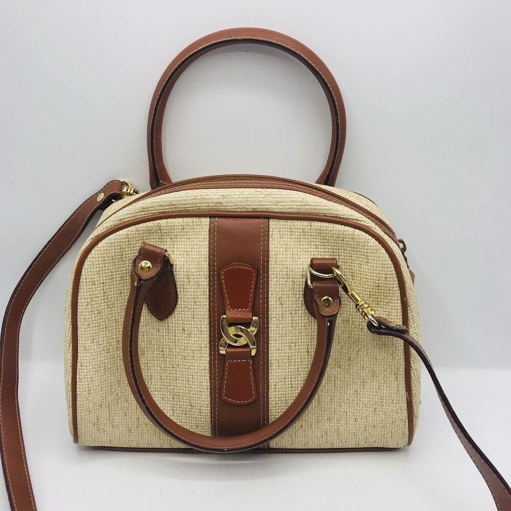 Warren Reed Canvas and Leather Bag Tan Brown Boho Crossbody Cute 11x8x4 Inches